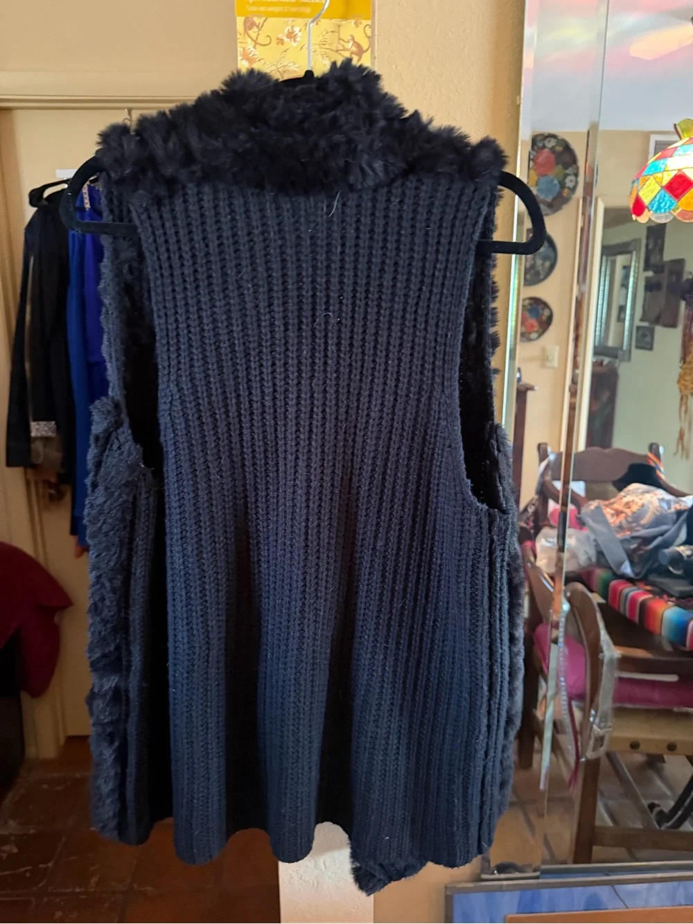 Black Sweater and Faux Furry Front Vest